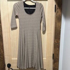 Signature by Robbie Bee Gray Fit and Flare Dress with Cuffed 3/4 Sleeves
